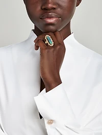 One-Of-A-Kind 18K Gold Opal Cocktail Ring With Green And White Diamonds