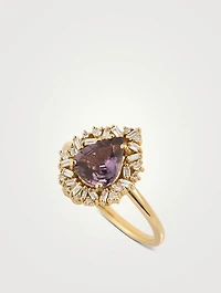 One-Of-A-Kind 18K Gold Dark Purple Sapphire Pear Ring With Diamonds