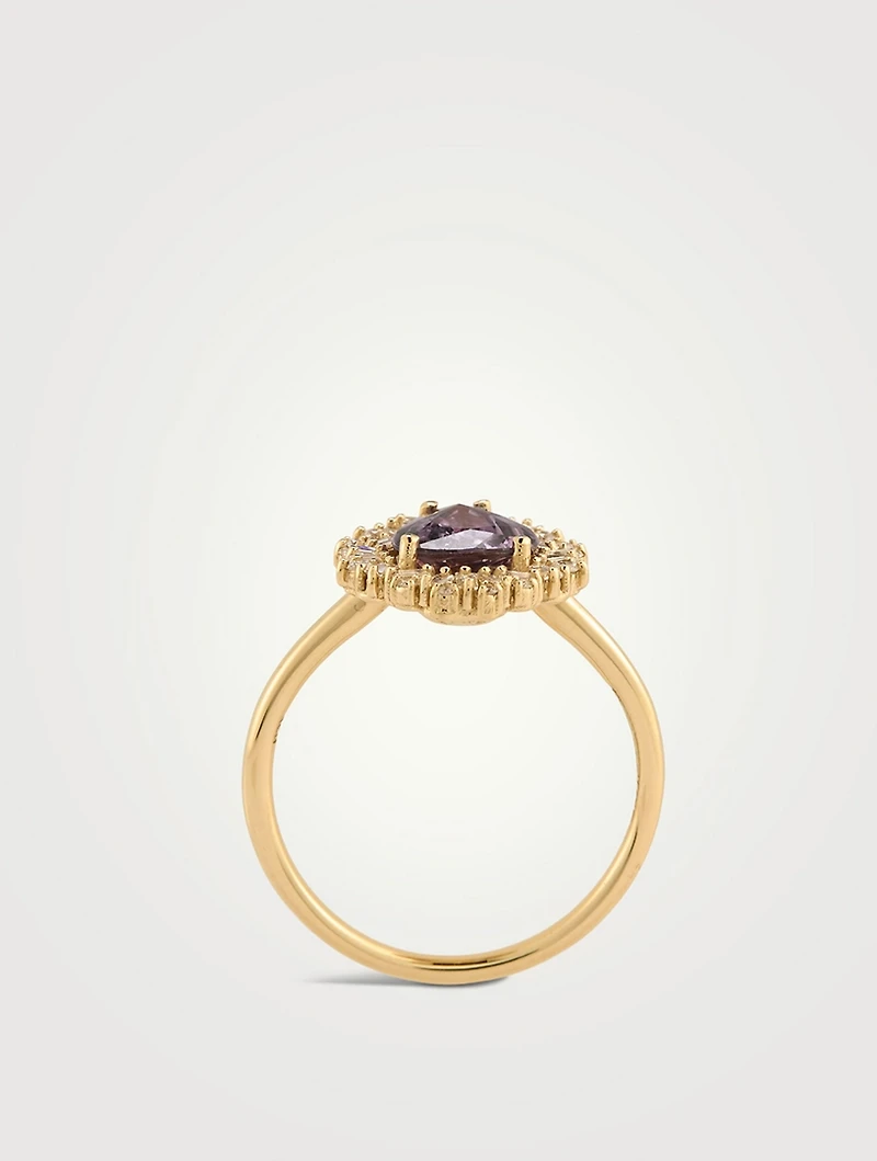 One-Of-A-Kind 18K Gold Dark Purple Sapphire Pear Ring With Diamonds