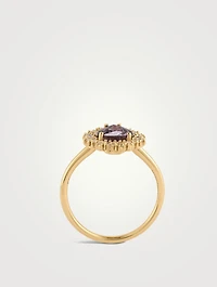 One-Of-A-Kind 18K Gold Dark Purple Sapphire Pear Ring With Diamonds