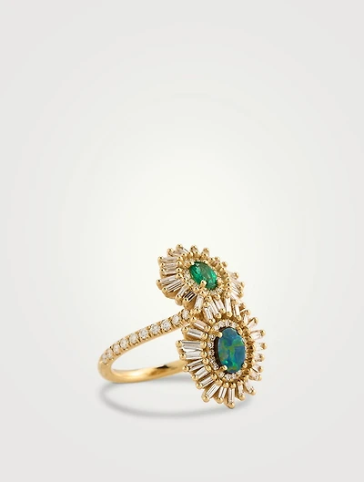 One-Of-A-Kind 18K Gold Opal And Emerald Ring With Diamonds