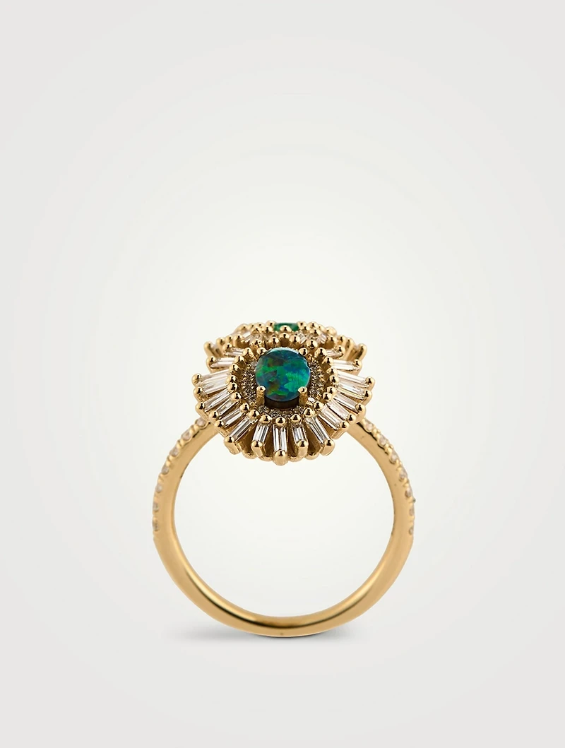 One-Of-A-Kind 18K Gold Opal And Emerald Ring With Diamonds