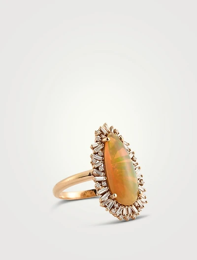 One-Of-A-Kind 18K Rose Gold Opal Ring With Diamonds