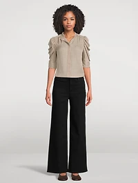 Gillian Puff-Sleeve Silk Shirt Houndstooth Print