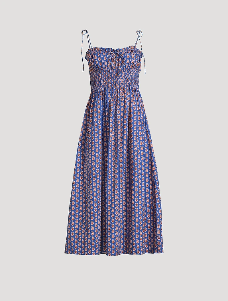 Rhoda Smocked Midi Dress Paisley Print