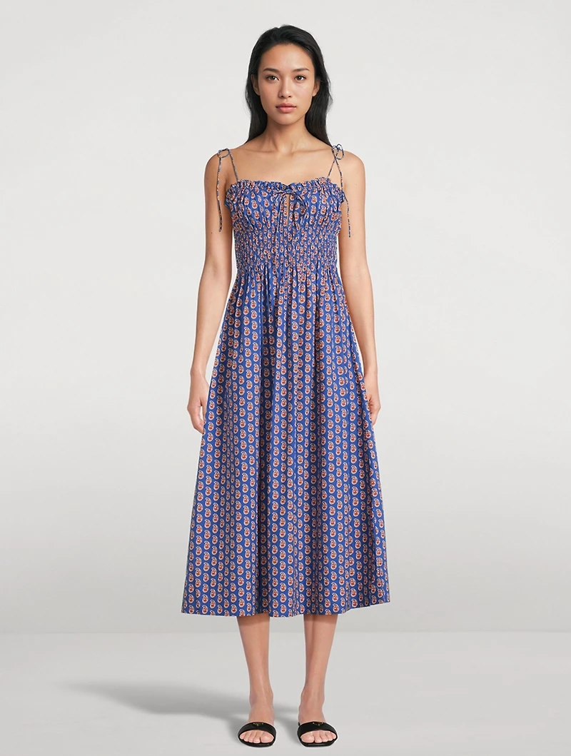Rhoda Smocked Midi Dress Paisley Print