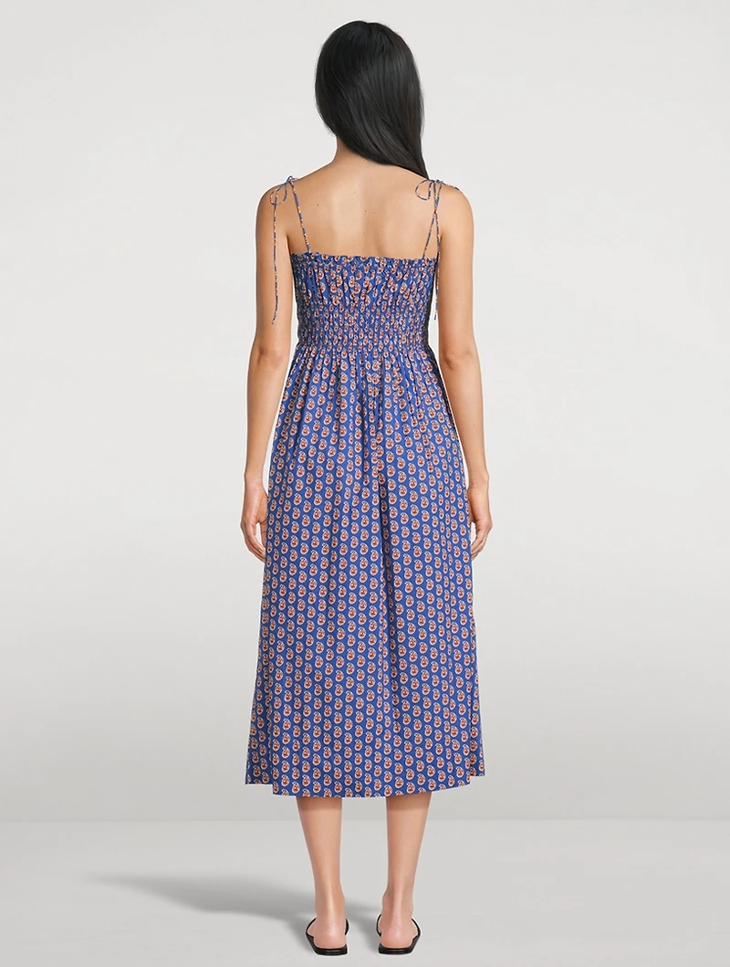 Rhoda Smocked Midi Dress Paisley Print