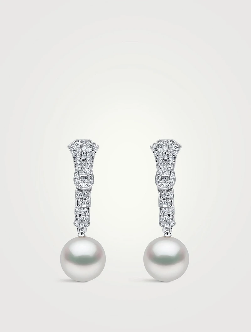 Zyyp 18K White Gold South Sea Pearl And Diamond Zip Earrings