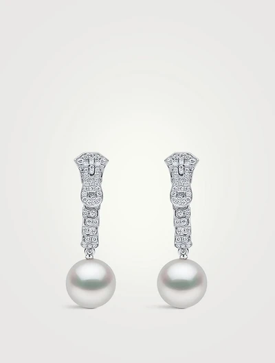 Zyyp 18K White Gold South Sea Pearl And Diamond Zip Earrings