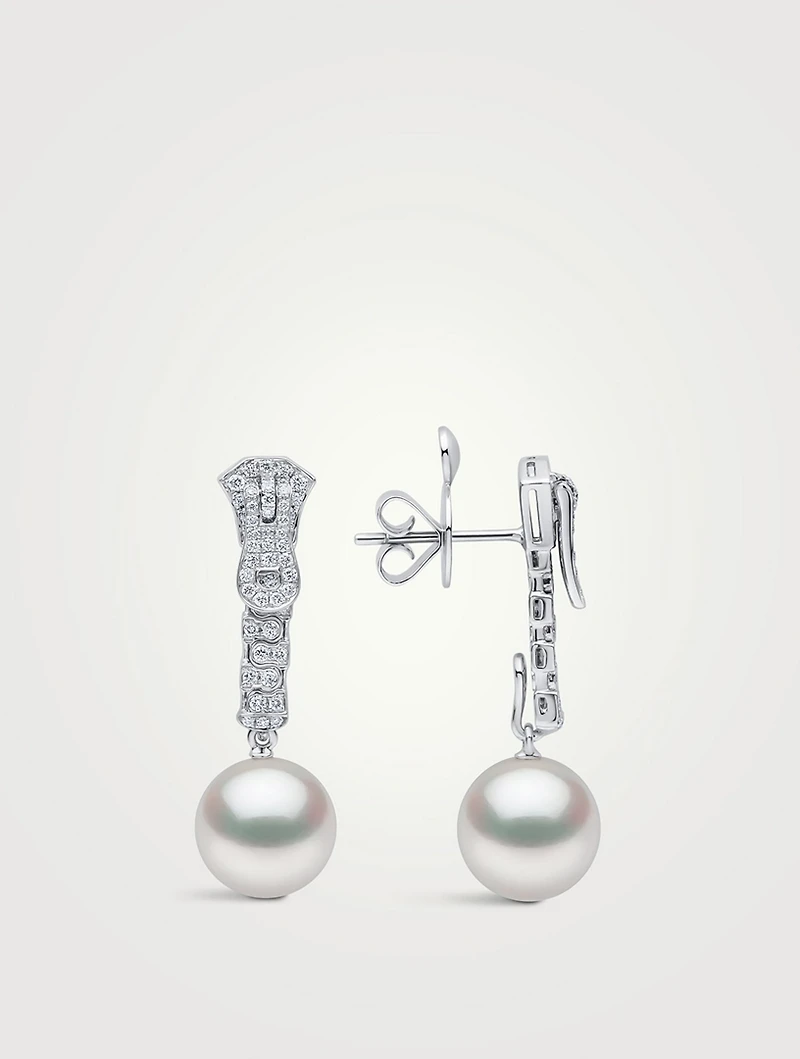 Zyyp 18K White Gold South Sea Pearl And Diamond Zip Earrings