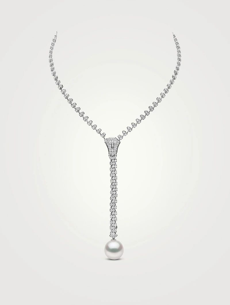 Zyyp 18K White Gold South Sea Pearl And Diamond Zip Necklace