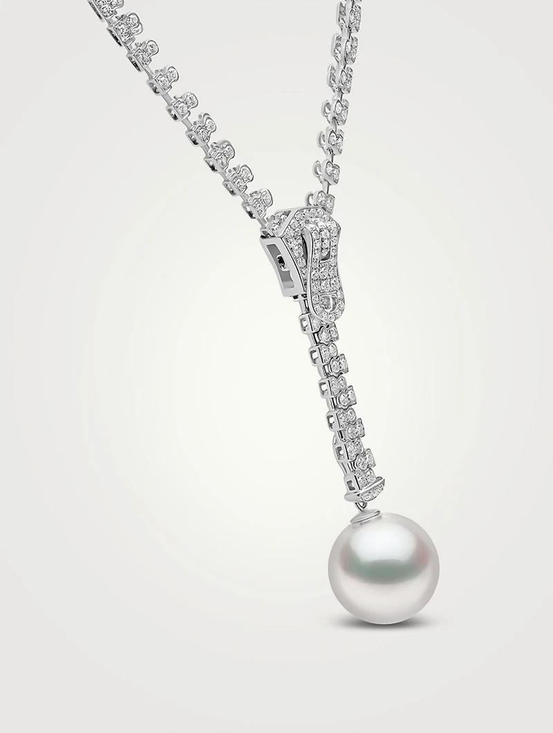 Zyyp 18K White Gold South Sea Pearl And Diamond Zip Necklace