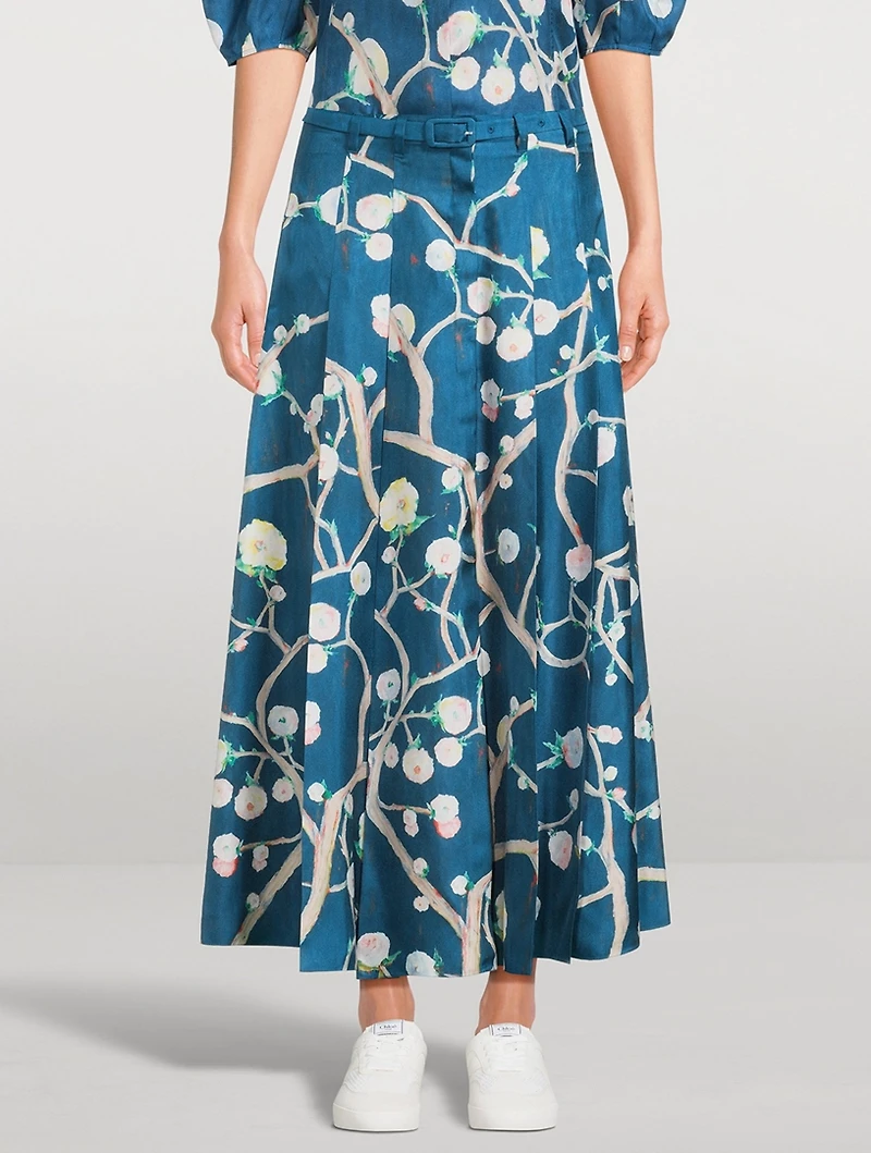 Dugald Belted Silk Maxi Skirt Floral Print