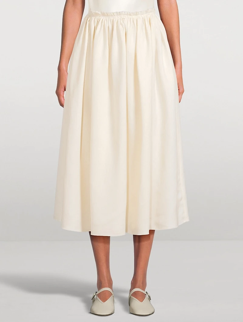 Chiara Gathered Linen Midi Skirt