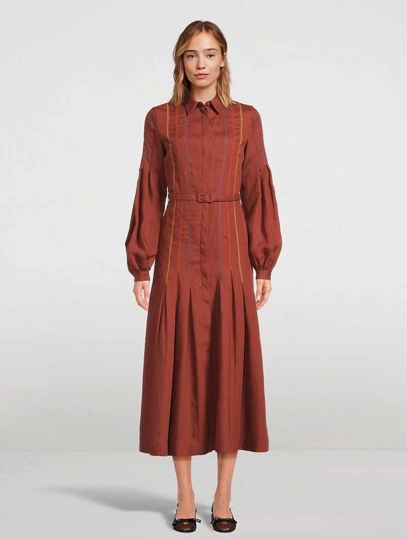 Aleka Belted Linen Shirt Dress