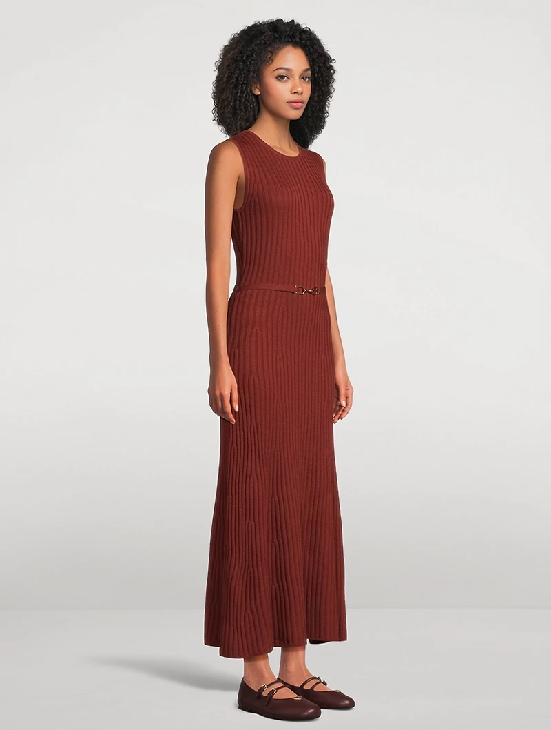 Meier Belted Rib-Knit Maxi Dress