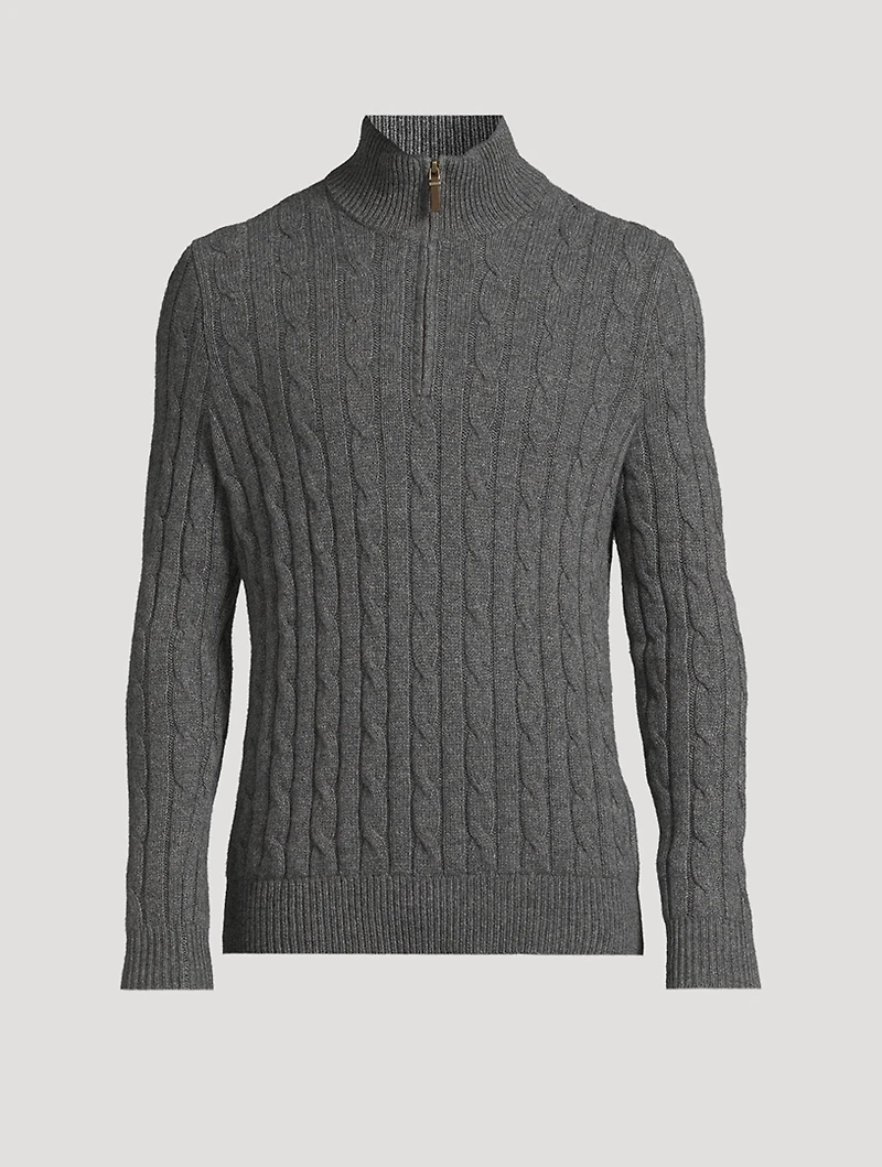 Cable-Knit Cashmere Quarter-Zip Sweater