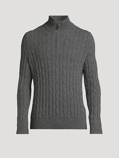 Cable-Knit Cashmere Quarter-Zip Sweater