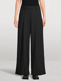 Wide-Leg Pleated Stretch Wool Trouser Pants