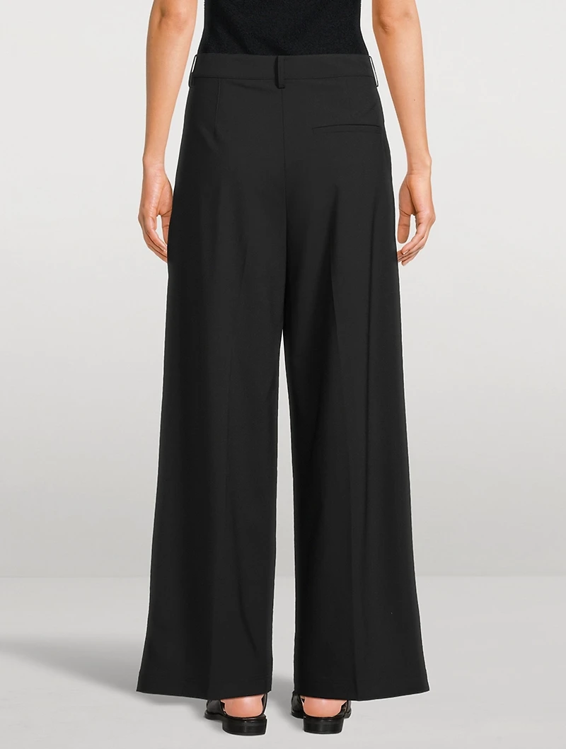 Wide-Leg Pleated Stretch Wool Trouser Pants