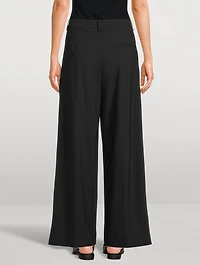 Wide-Leg Pleated Stretch Wool Trouser Pants