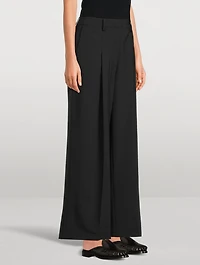 Wide-Leg Pleated Stretch Wool Trouser Pants