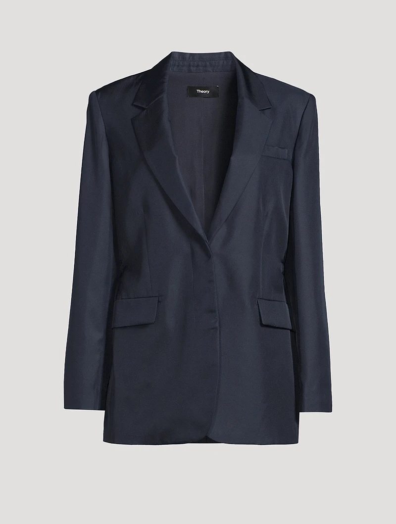 Oversized Cinch Waist Silk Jacket