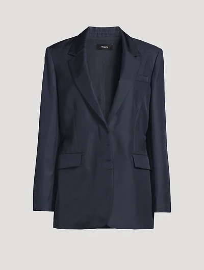Oversized Cinch Waist Silk Jacket