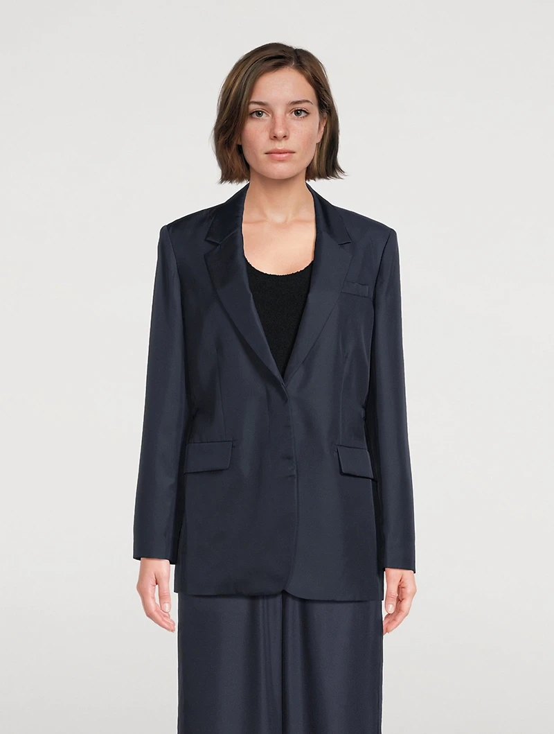 Oversized Cinch Waist Silk Jacket