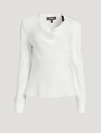 Silk Long-Sleeve Cowlneck Blouse
