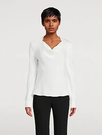 Silk Long-Sleeve Cowlneck Blouse