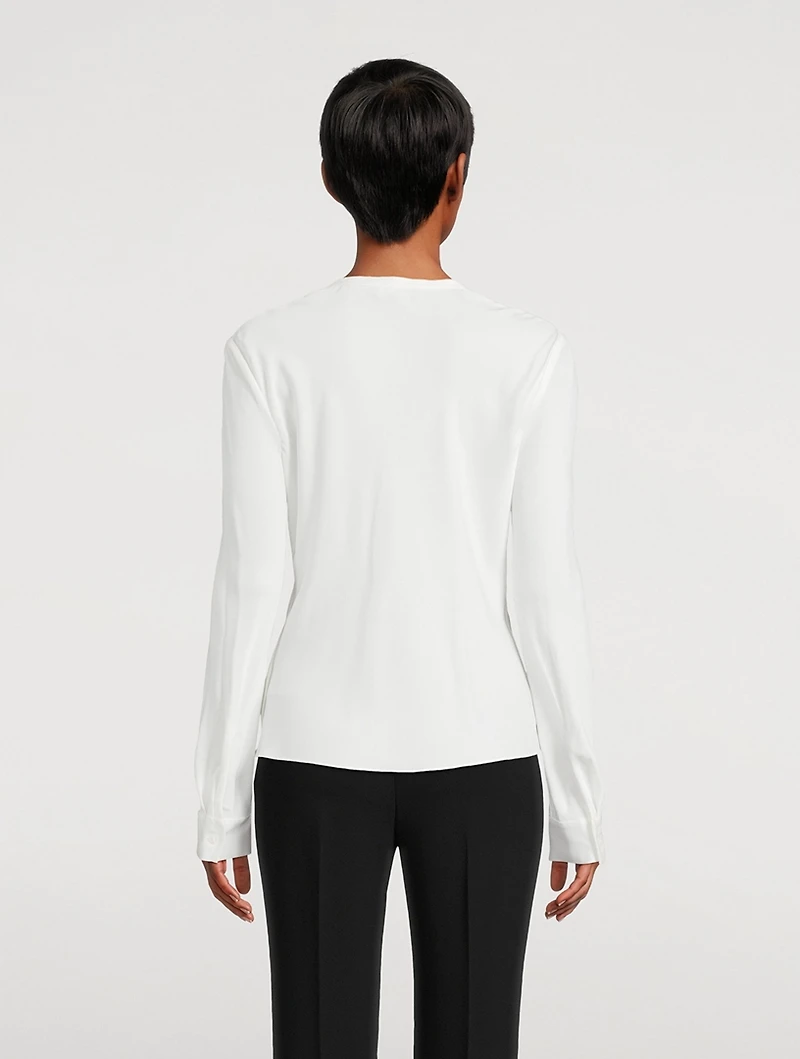 Silk Long-Sleeve Cowlneck Blouse