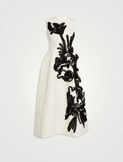 Embroidered Cloqué Midi Dress