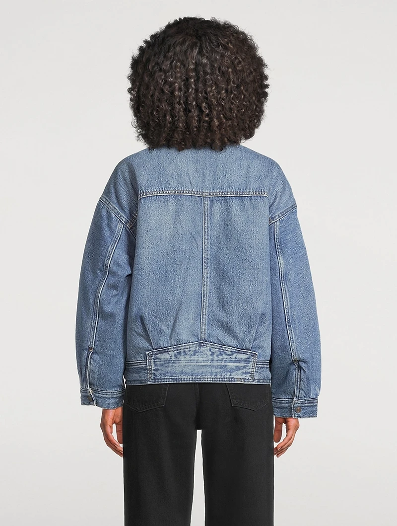 Sherpa-Trimmed Denim Bomber Jacket