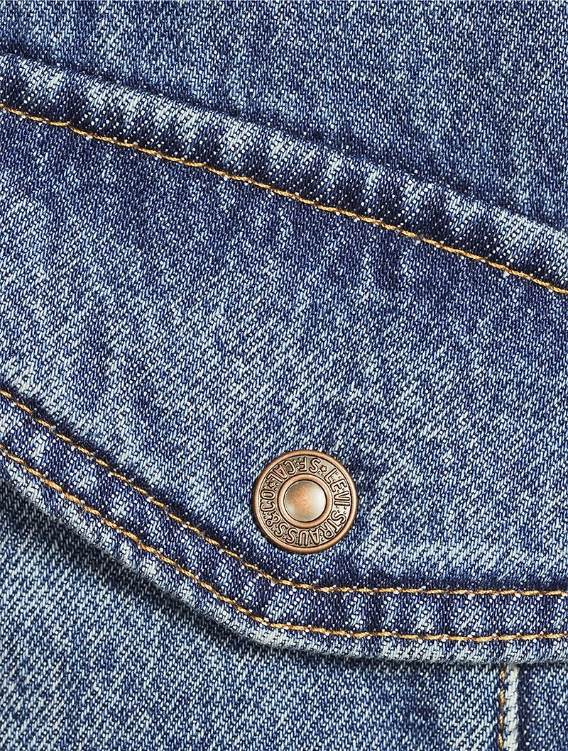 Sherpa-Trimmed Denim Bomber Jacket