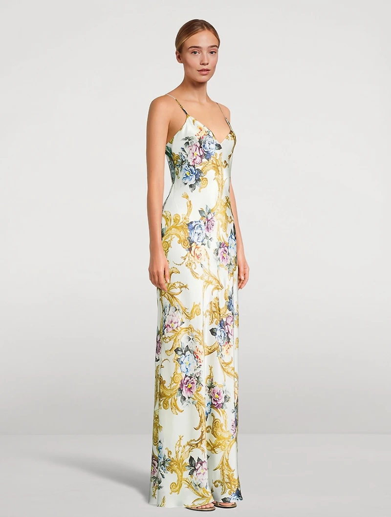 Serita Silk Maxi Dress Baroque Floral Print