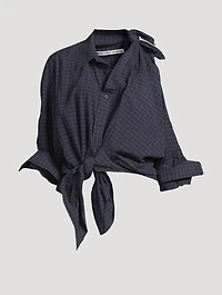 Asymmetric Knotted Shirt Plaid Print