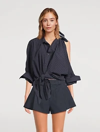 Asymmetric Knotted Shirt Plaid Print