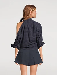 Asymmetric Knotted Shirt Plaid Print