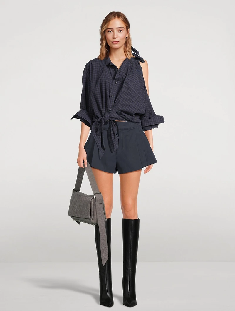 Asymmetric Knotted Shirt Plaid Print