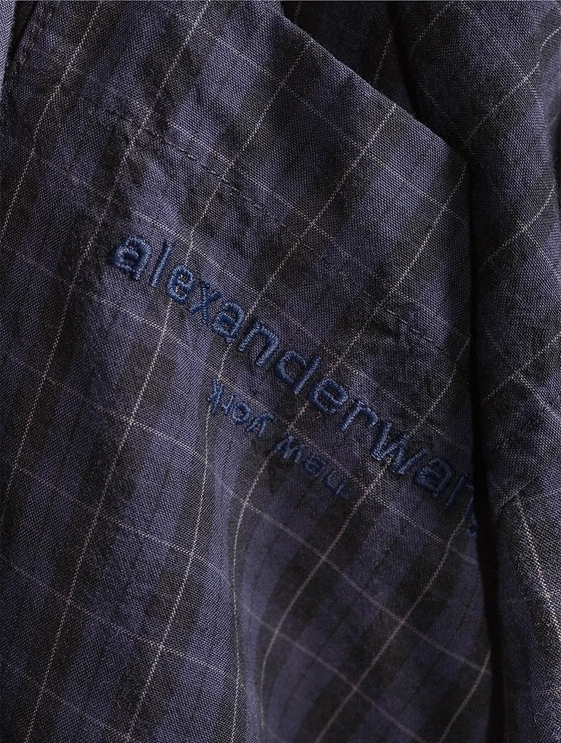 Asymmetric Knotted Shirt Plaid Print