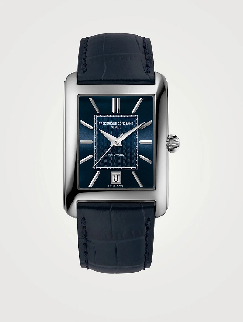 Carrée Stainless Steel Leather Strap Watch
