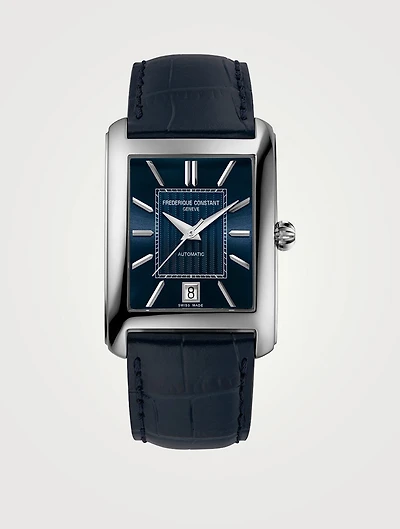 Carrée Stainless Steel Leather Strap Watch