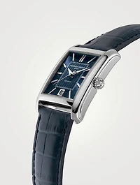 Carrée Stainless Steel Leather Strap Watch