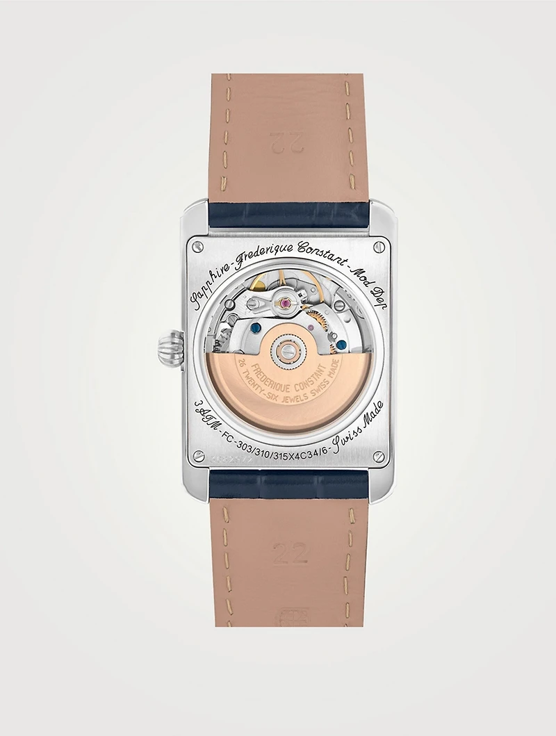 Carrée Stainless Steel Leather Strap Watch