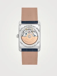 Carrée Stainless Steel Leather Strap Watch