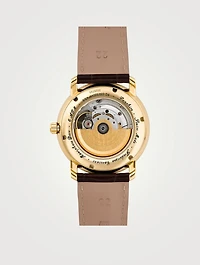 Heart Beat Moonphase-Date Gold-Tone Stainless Steel Leather Strap Watch