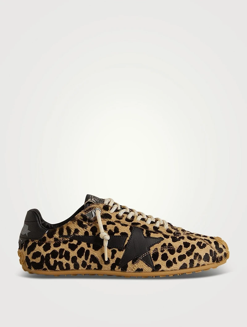 Marathon Speed Pony Hair Sneakers Leopard Print