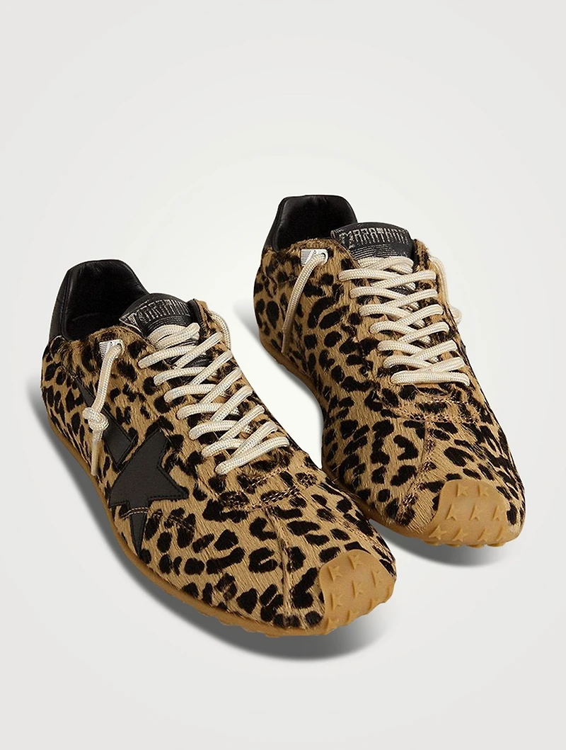 Marathon Speed Pony Hair Sneakers Leopard Print