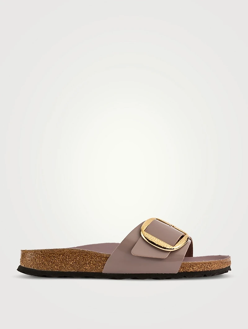 Madrid Hammered Big Buckle Leather Slide Sandals